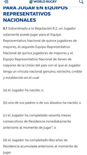 Art 8.1 sobre elegibilidad de World Rugby.