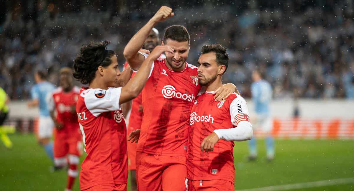 El Sporting Braga celebra un gol.