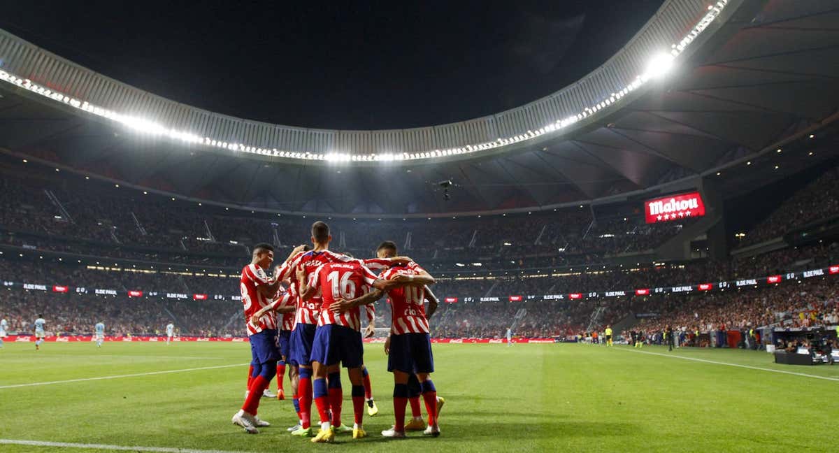 Los jugadores del Atlético celebran un gol en el Metropolitano. /GETTY