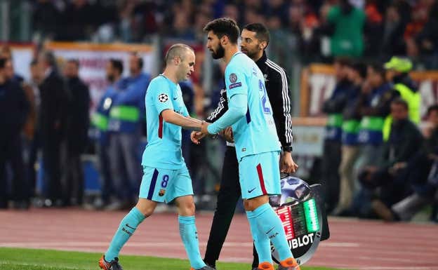 André Gomes entró por Iniesta en el Olímpico de Roma en 2018.  GETTY
