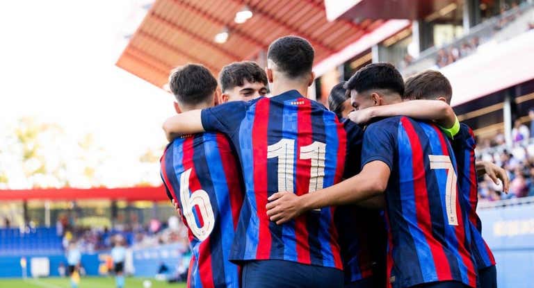 Los azulgranas celebran el primer gol ante el Inter.