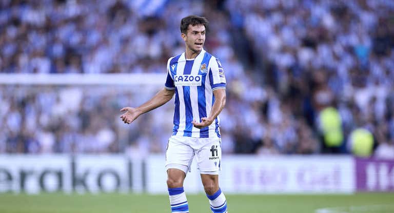 Zubimendi en un partido con la Real esta temporada