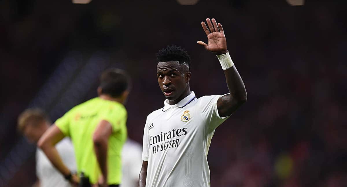 Vinicius, durante el partido ante el Atlético. /GETTY