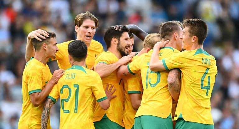 Los jugadores australianos celebran un gol en el partido amistoso ante Nueva Zelanda el pasado mes de septiembre.