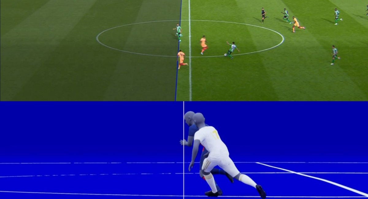 La imagen real del VAR, comparada con la virtual que usa como forma de apoyo la UEFA.