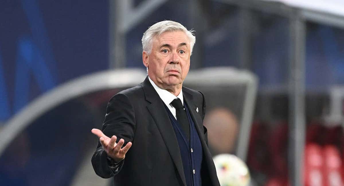 Ancelotti, enfadado, en el último partido ante el Leipzig./GETTY