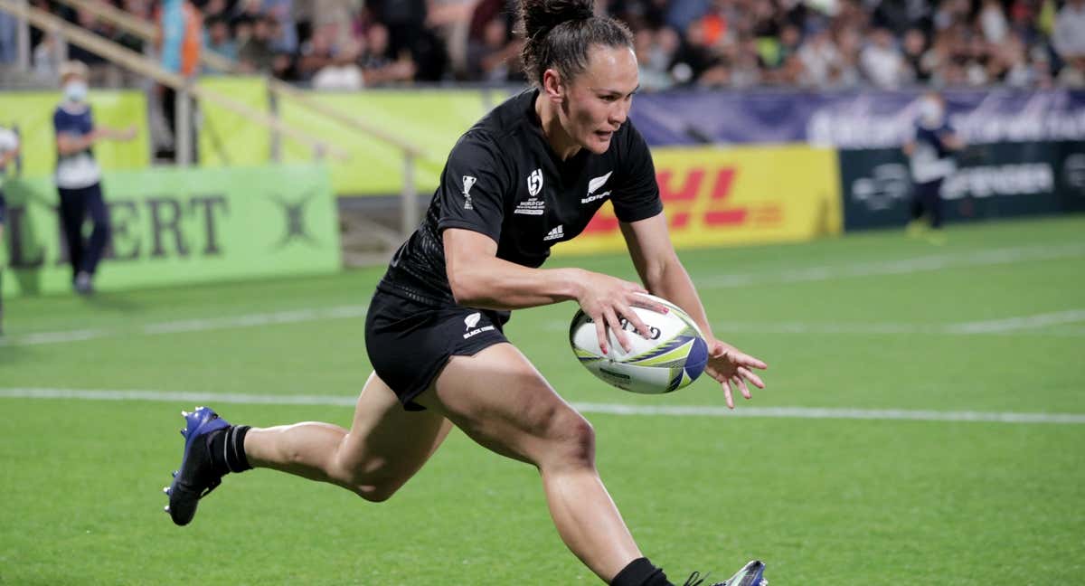 Portia ensayando contra Gales en los cuartos de final del Mundial. /Rugby World Cup