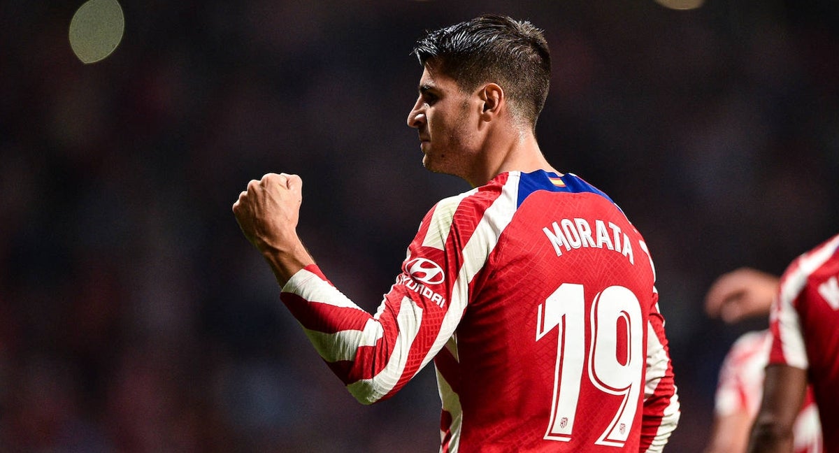 Álvaro Morata celebra un gol ante el Rayo.
