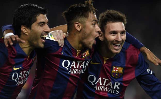 El triplete del Barça en 2015 'nació' en un Barça-Atlético.  GETTY