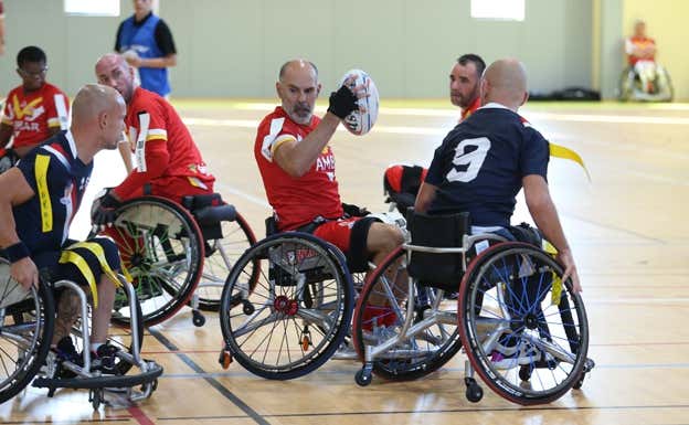 David Berty jugando al Rugby League en silla.  JLT Photo Sports