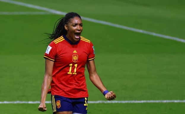 Salma Paralluelo celebra un gol durante el reciente Mundial Sub-20.  GETTY