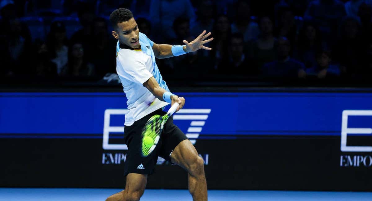 Félix Auger-Aliassime, durante su primer partido en las ATP Finals. /GETTY