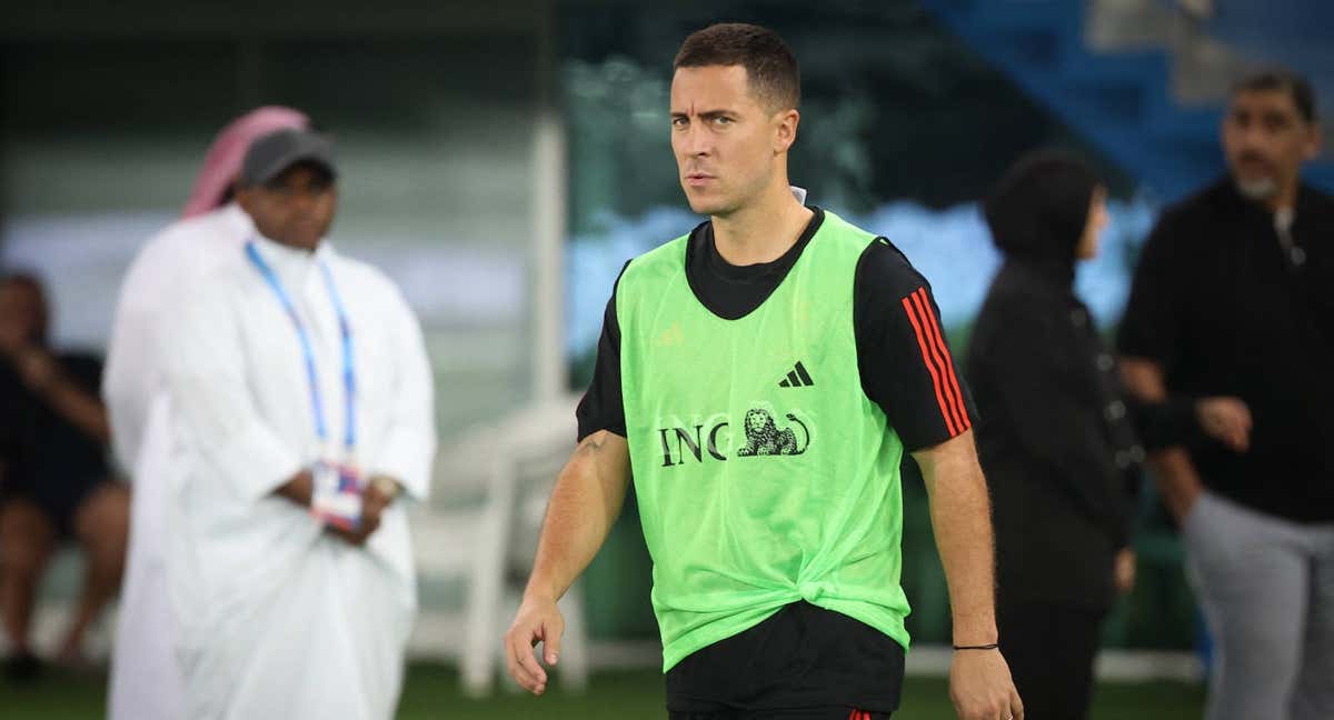 Hazard, después de un entrenamiento de Bélgica en Catar.
