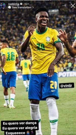 Raphinha se posicionó a favor de Vinicius tras la polémica de los bailes.  INSTAGRAM
