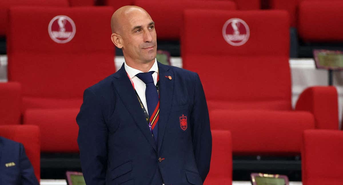 Luis Rubiales en el palco del último encuentro en Catar ante Marruecos.