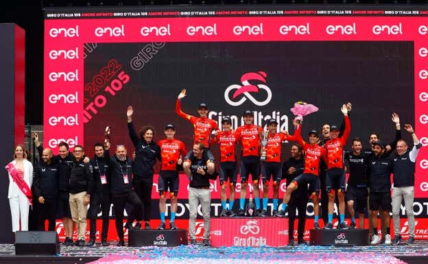 Bahrain Victorious fue el ganador de la clasificación por equipos del Giro d'Italia 2022.  BAHRAIN VICTORIOUS / SPRINT CYCLING AGENCY