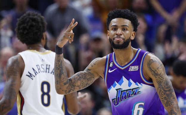 Alexander-Walker celebra un triple ante los Pelicans. Reuters