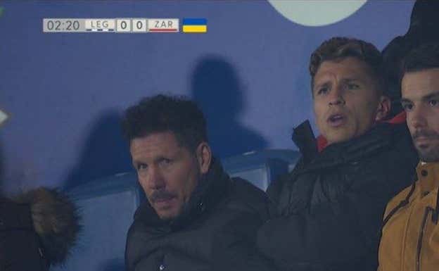 Diego Pablo y Gianluca Simeone, el pasado lunes en Butarque viendo el Leganés-Zaragoza, donde marcó un gol Giuliano.