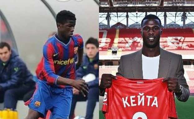 Keita, con el Barça y el Spartak.