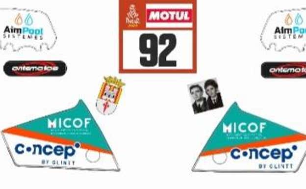 Detalle de cómo iba a ser la decoración frontal de la moto de Ignacio Sanchís en el Dakar 2023.