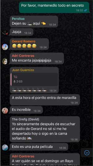Imagen tuiteada por Gerard Piqué del grupo de Whatsapp del torneo.  Twitter
