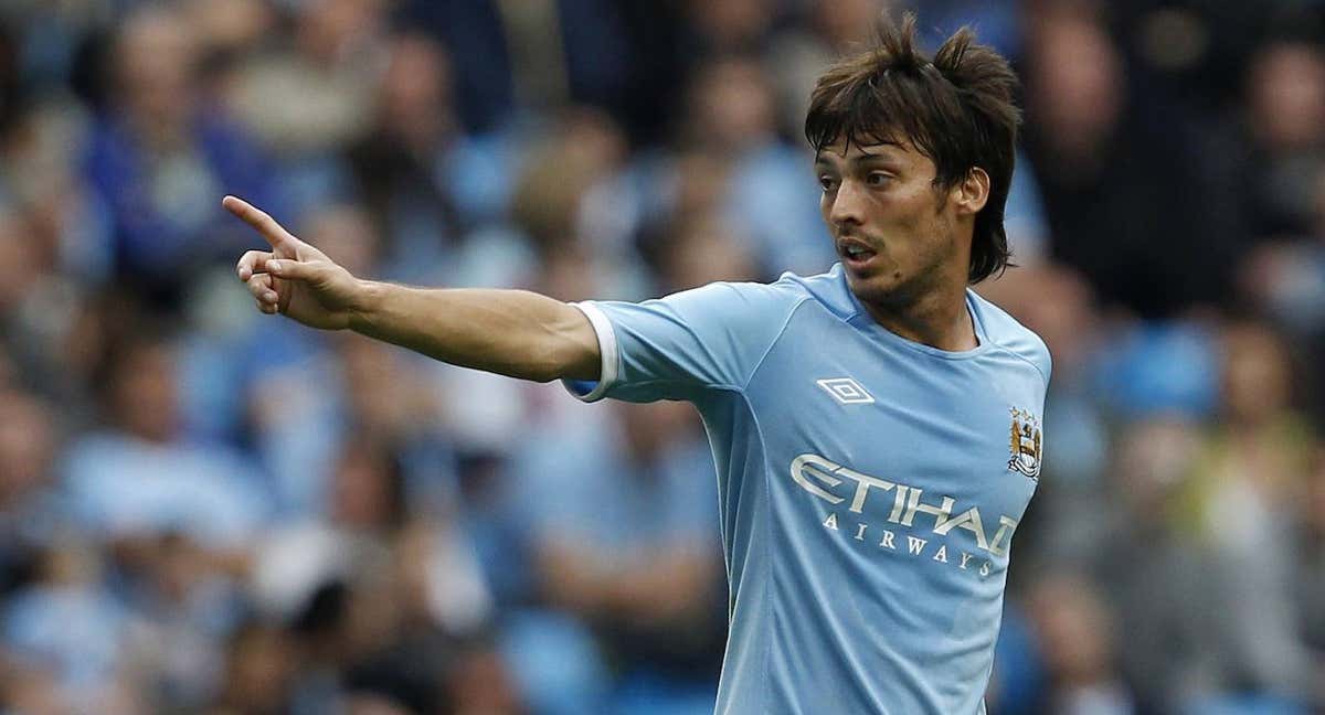 David Silva durante un partido con el Manchester City en su primer año. /