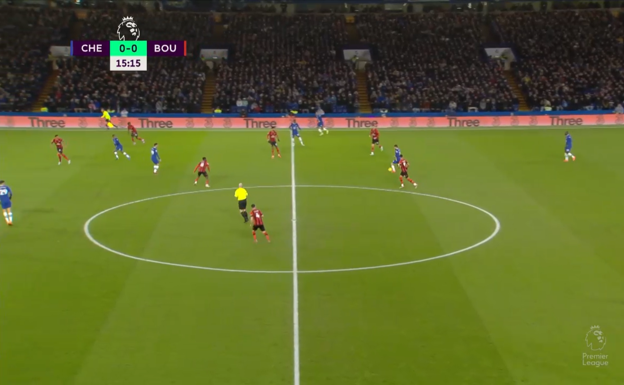 Jorginho busca a Mount entre líneas.