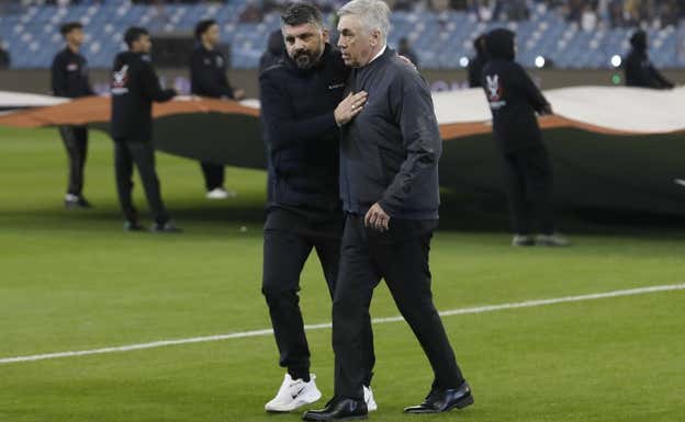 Gattuso y Ancelotti, antes del partido.  EFE