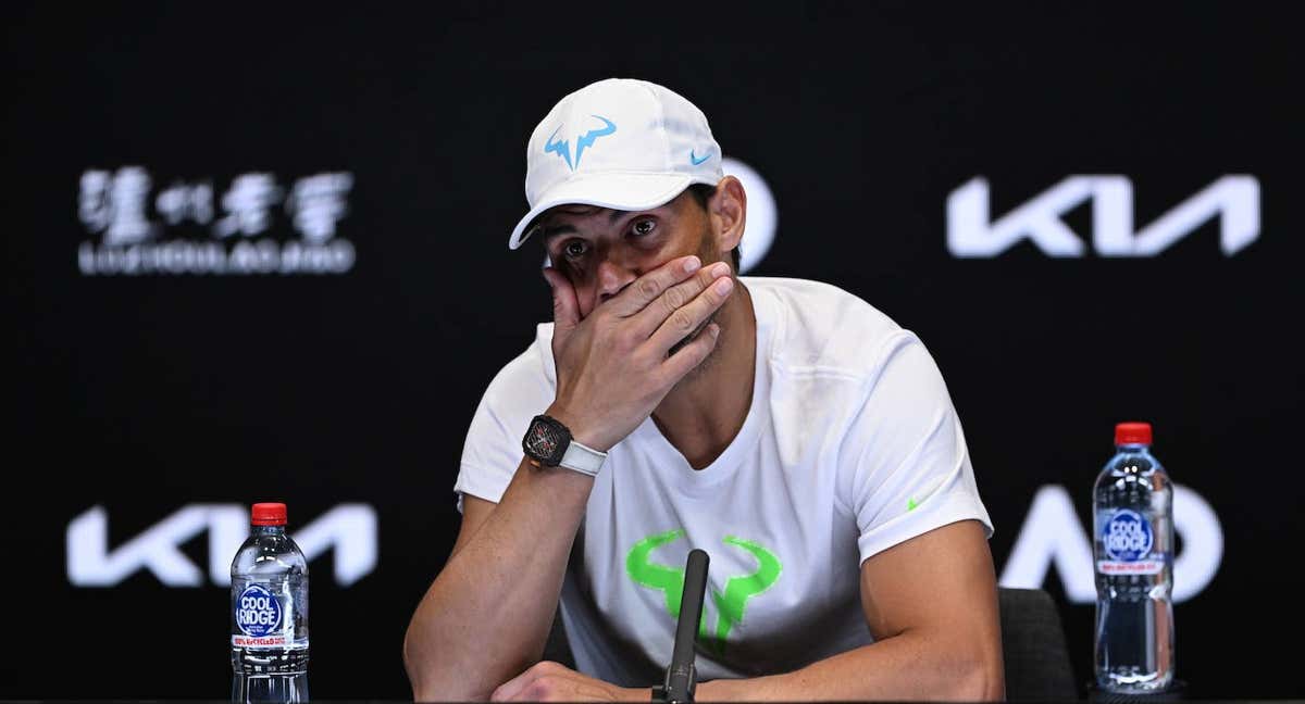 Rafael Nadal, en la rueda de prensa posterior a su eliminación y su lesión en el Open de Australia 2023. /EFE