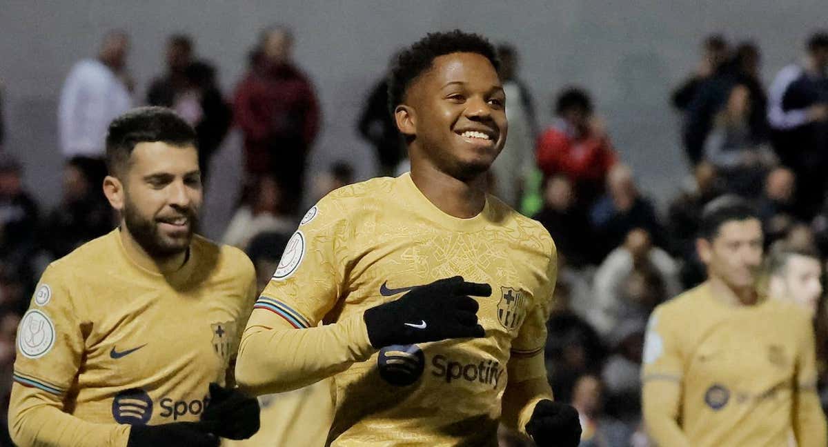 Ansu Fati celebra su gol ante el Ceuta./FCB