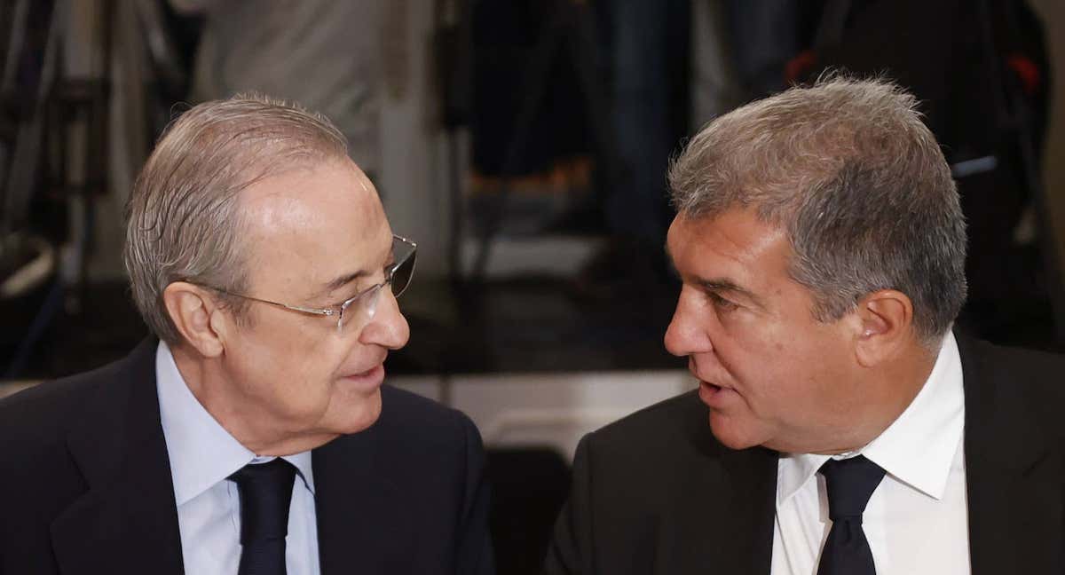 Los presidentes de Real Madrid y Barcelona, Florentino Pérez y Joan Laporta. /EFE