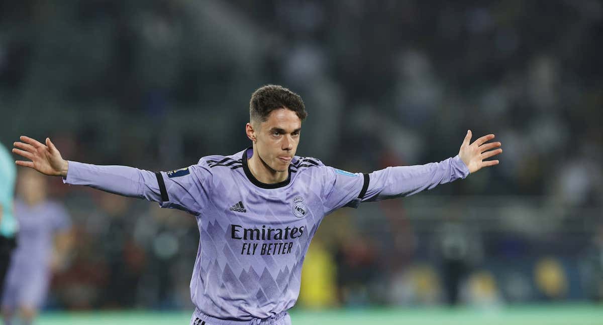 Sergio Arribas, tras marcar con el Real Madrid.
