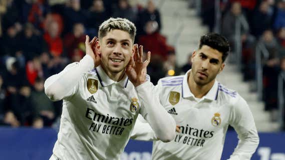 Valverde celebró el primer gol del Real Madrid en Pamplona. /AFP