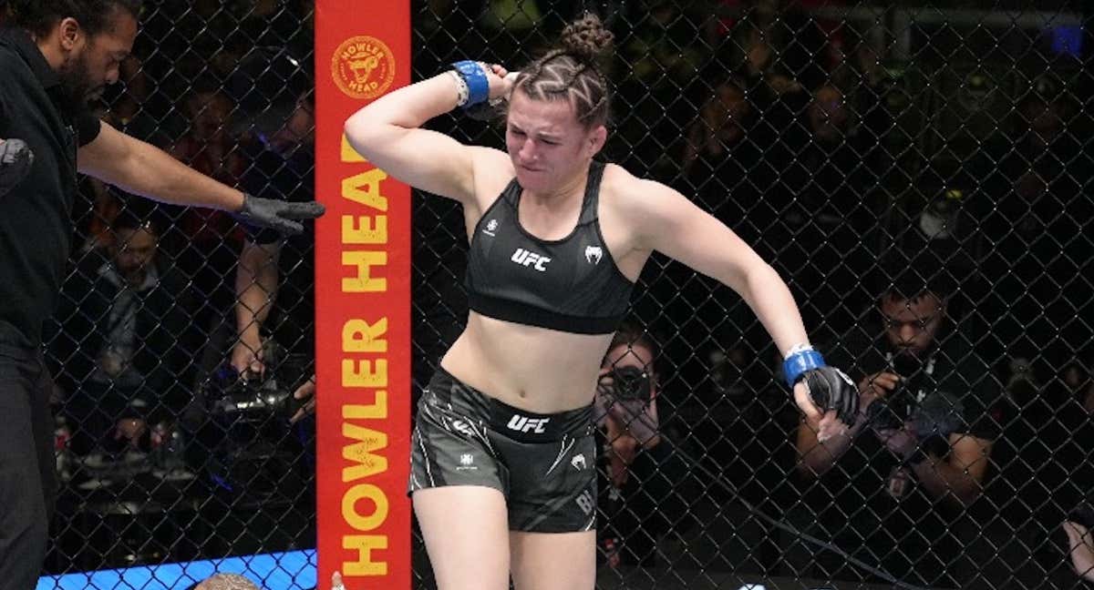 Erin Blanchfield celebra su victoria sobre Andrade en el UFC Las Vegas 69./UFC