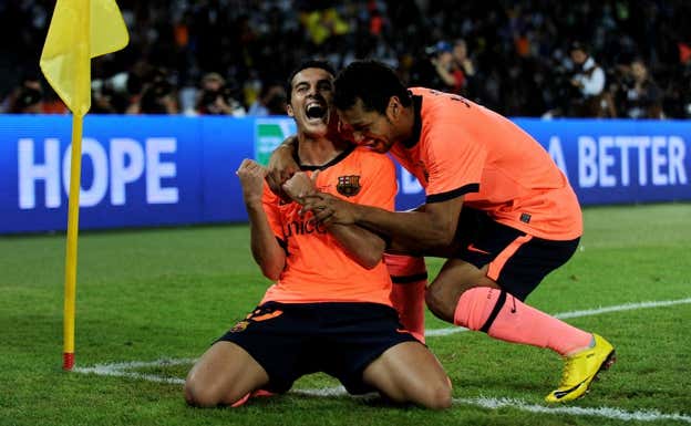 Jeffren celebra el empate de Pedro en el último minuto de partido. GETTY