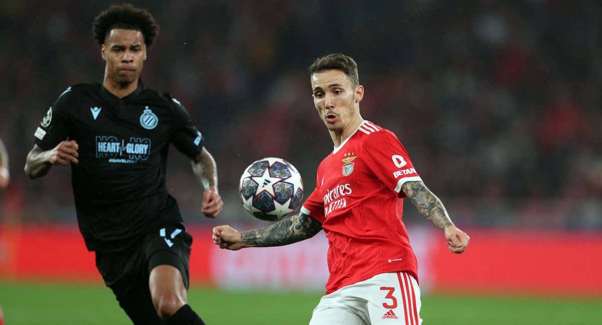 Grimaldo durante un lance del partido ante el Brujas. /AFP