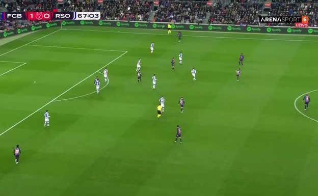 El posicionamiento del Barça con balón en el 3-4-3.