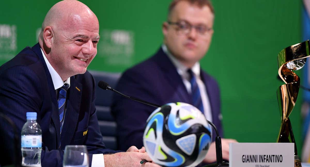 Infantino durante su intervención esta mañana tras ser reelegido. /Getty