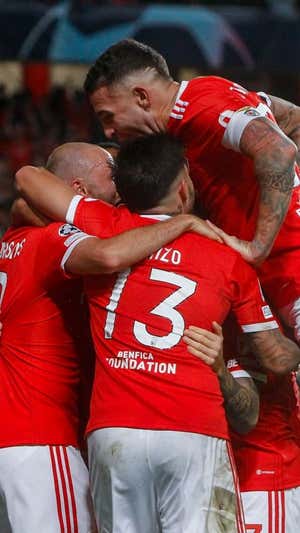 Jugadores del Benfica celebrando el gol de la victoria ante la Juventus (4-3). BENFICA