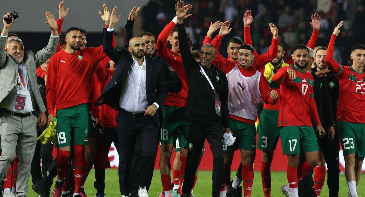 Marruecos celebra la victoria en el amistoso ante Brasil.