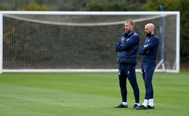 Graham Potter y Bruno Saltor, en un entrenamiento. Getty Images