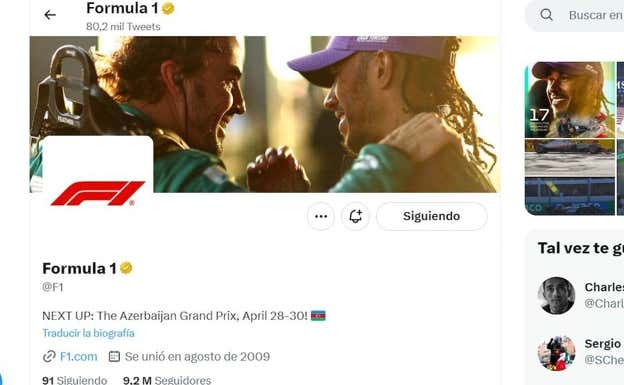 Portada del perfil oficial de la F1.  Relevo