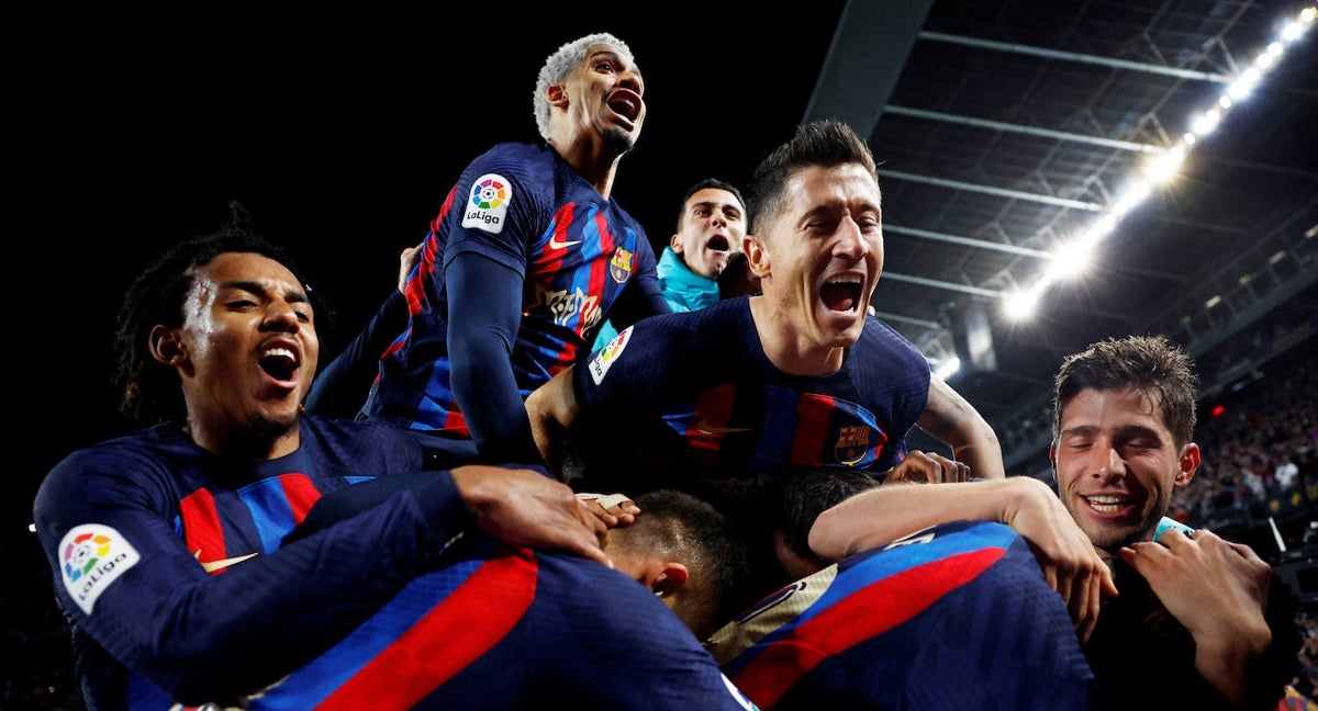 El Barça celebra su gol contra el Real Madrid en LaLiga.