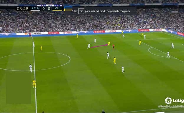 El movimiento de Lo Celso bajando a recibir casi a la altura de Parejo es beneficioso, pues Alaba le persigue, dejando un 2x2 en última línea con mucho riesgo.