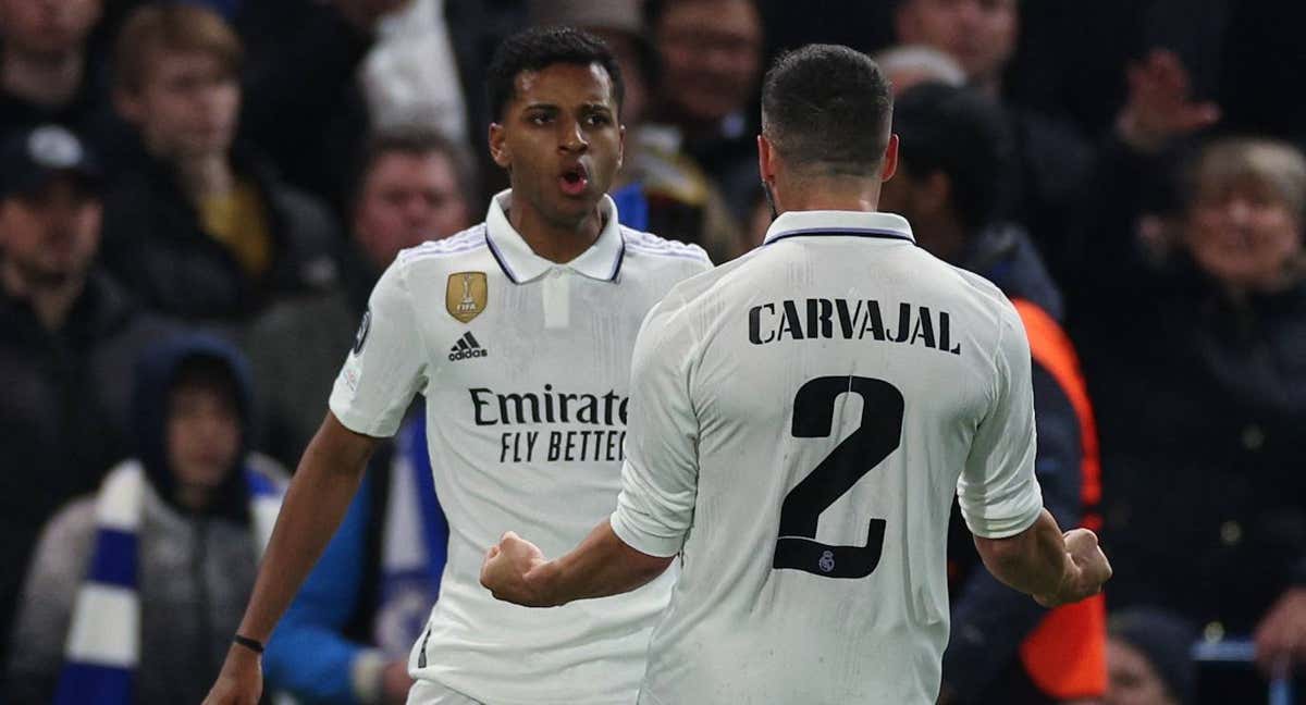 Rodrygo celebra su primer gol ante el Chelsea. /AFP