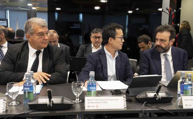 Joan Laporta durante la Asamblea. LaLiga
