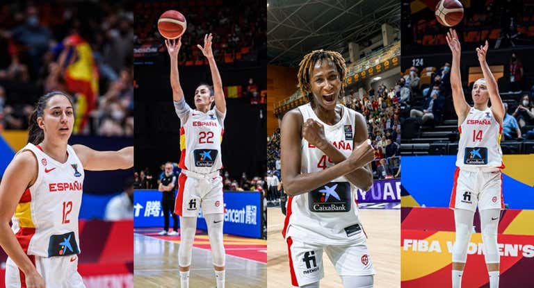 Maite Cazorla, María Conde, Astou Ndour y Raquel Carrera con la Selección Española.