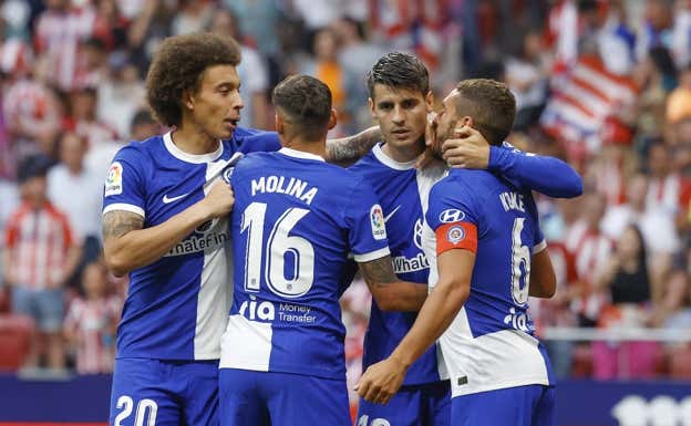 Morata celebró con rabia el 2-1 ante el Mallorca en el Metropolitano. EFE