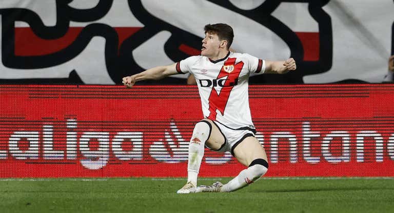 Fran García celebra su gol contra el Barcelona.