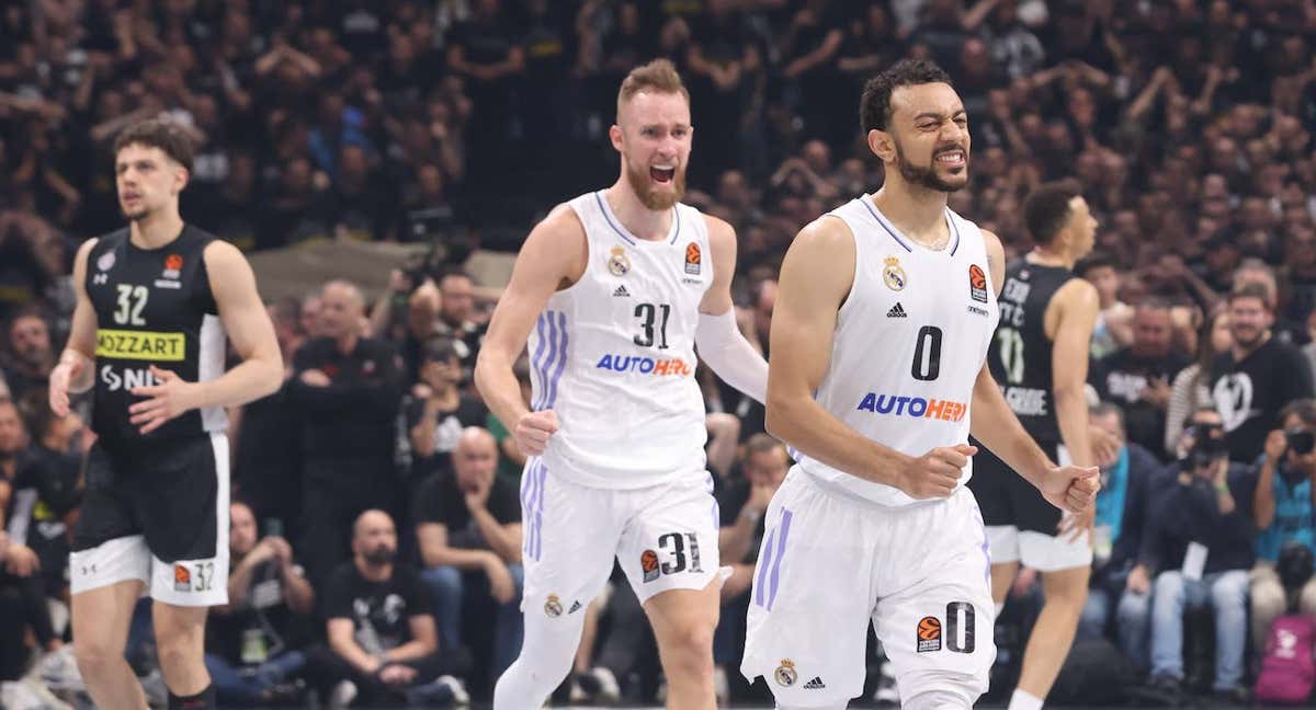 Nigel Williams-Goss tras anotar el triple decisivo ante el Partizan./Efe